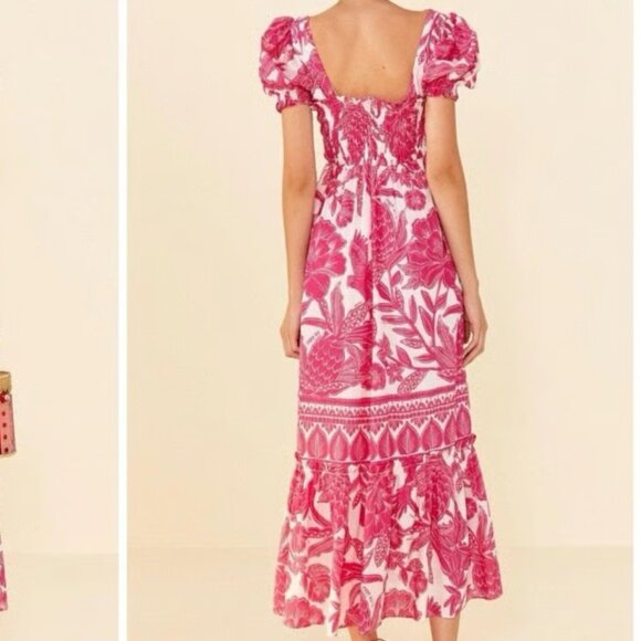 FARM Rio Tropical Woodcut Pink Maxi Dress L - Picture 2 of 9